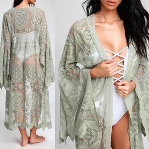 🆕 Lulu’s Sage Green Lace MIdi Kimono Top